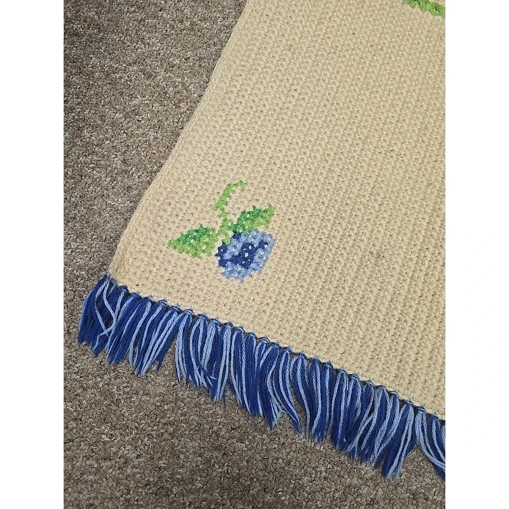 Vtg Embroidered Cross Stitch Crochet Floral Home Decor Fringe Afghan Rug‎ Throw